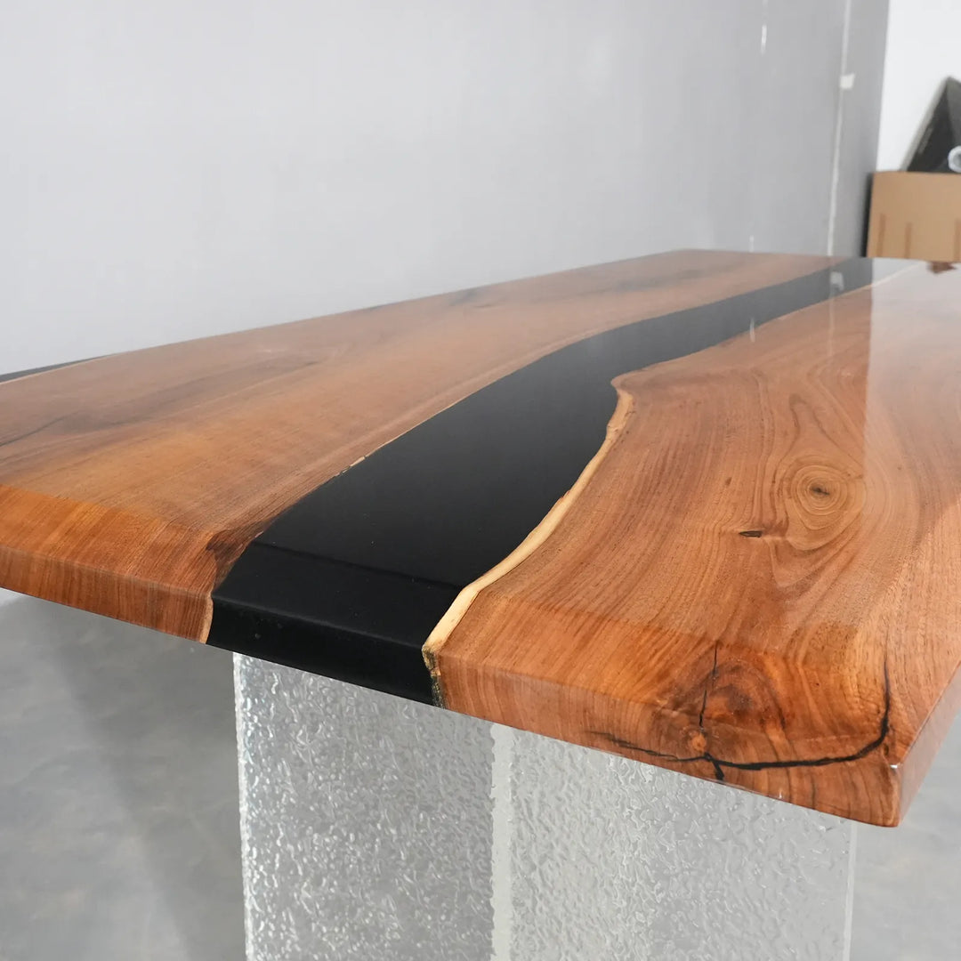 Full gloss Black Walnut and black resin tabletop by SeawaveTable