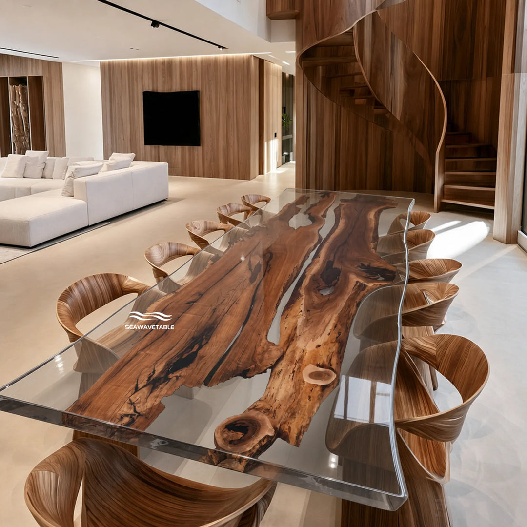 Large Black Walnut and clear epoxy boardroom table