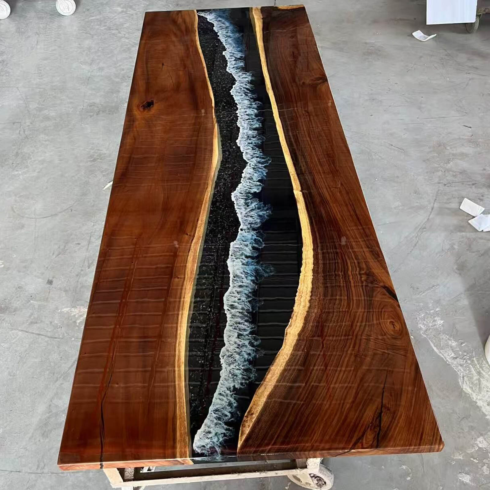 Artistic forest pattern epoxy on black walnut table