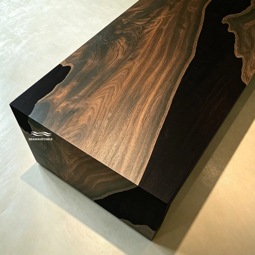 Matte finish black walnut epoxy table with smooth resin river detail