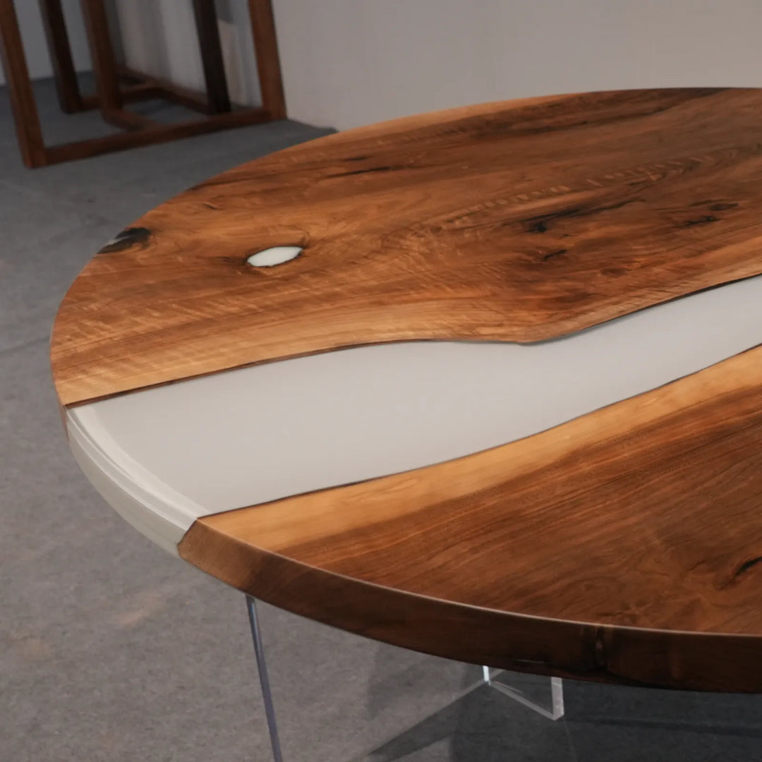 Natural Black Walnut grain and Smoky Gray epoxy detail by SeawaveTable