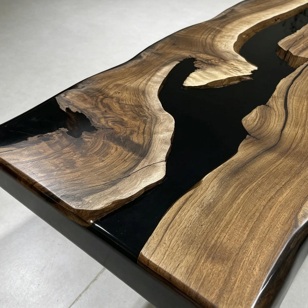 Natural live edge Black Walnut epoxy table by SeawaveTable