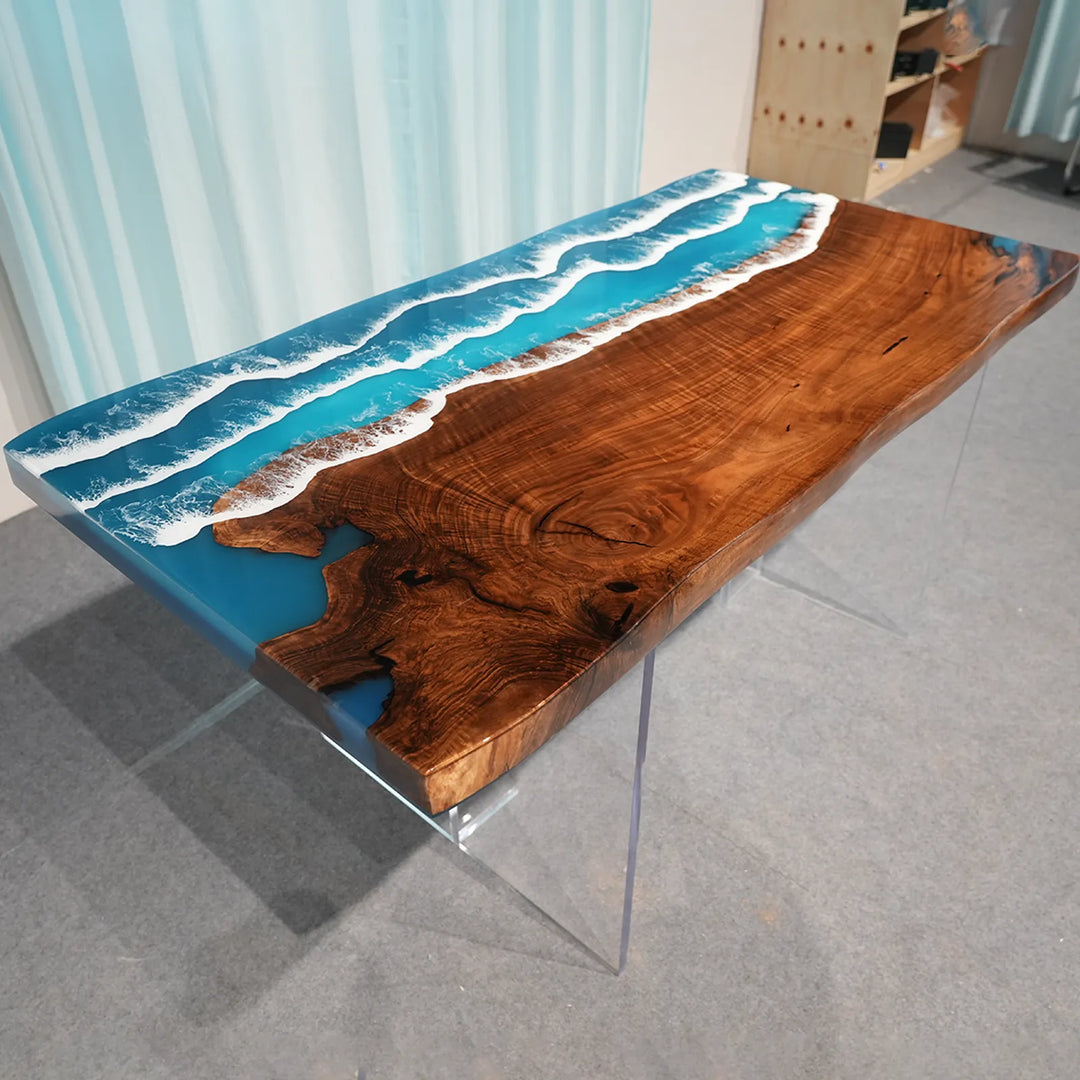 Natural live edge Black Walnut with ocean-inspired resin by SeawaveTable