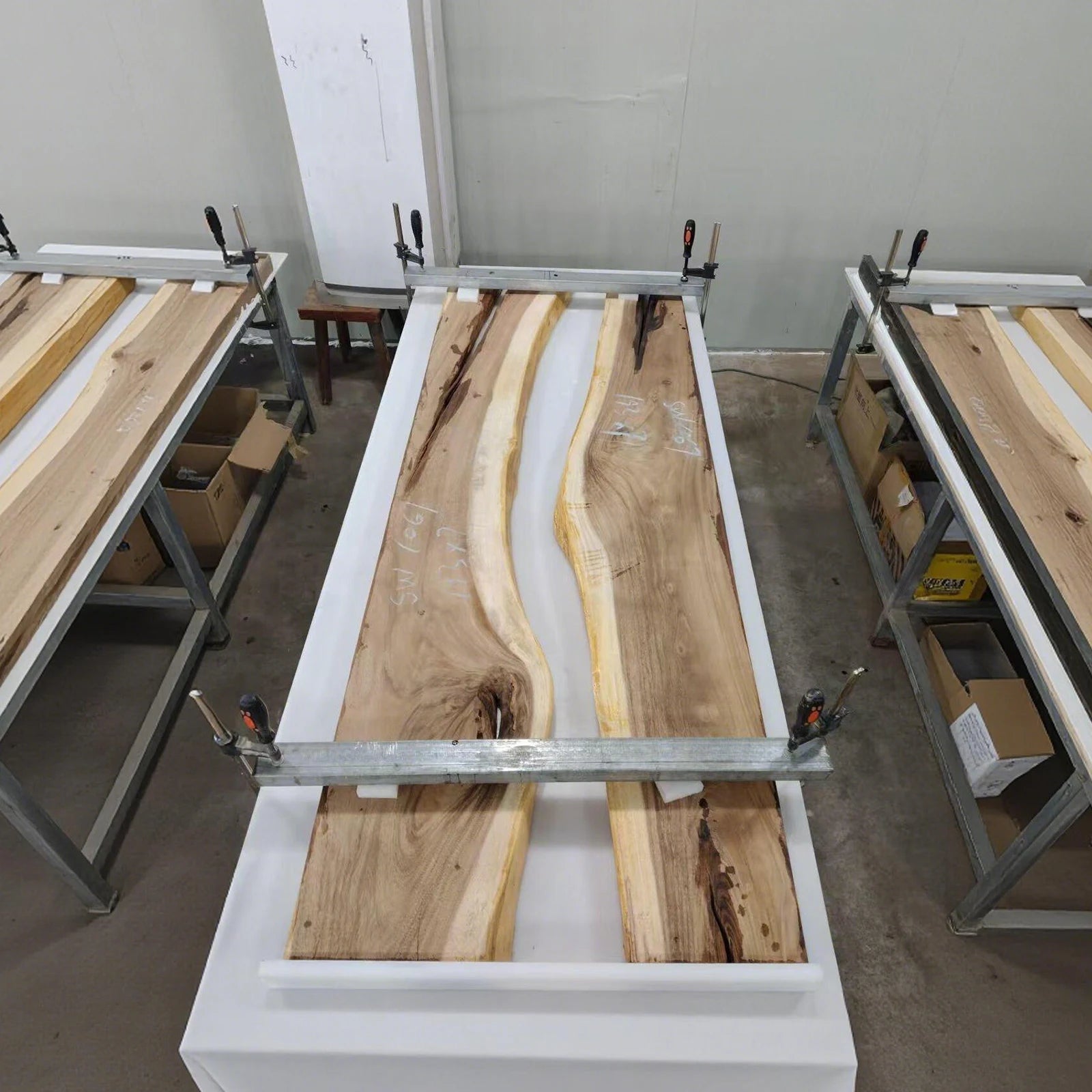 Premium black walnut slabs selected for a custom resin table project by SeawaveTable