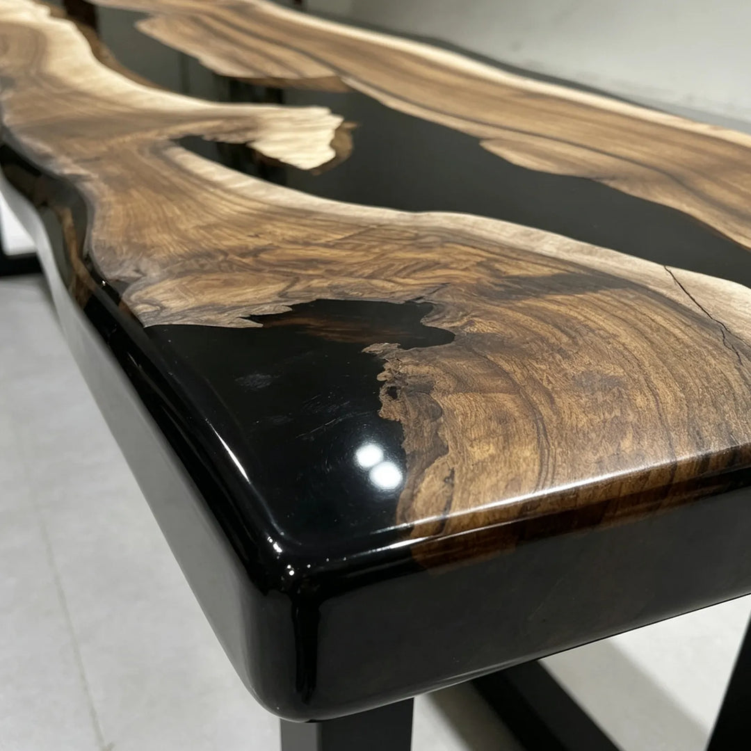 Black Walnut tabletop with smoky transparent black resin by SeawaveTable