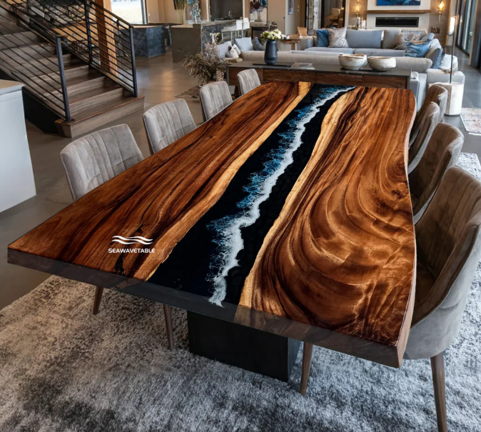 Custom 55" L x 24" W x 18" H Ocean Waves Table CRT-220