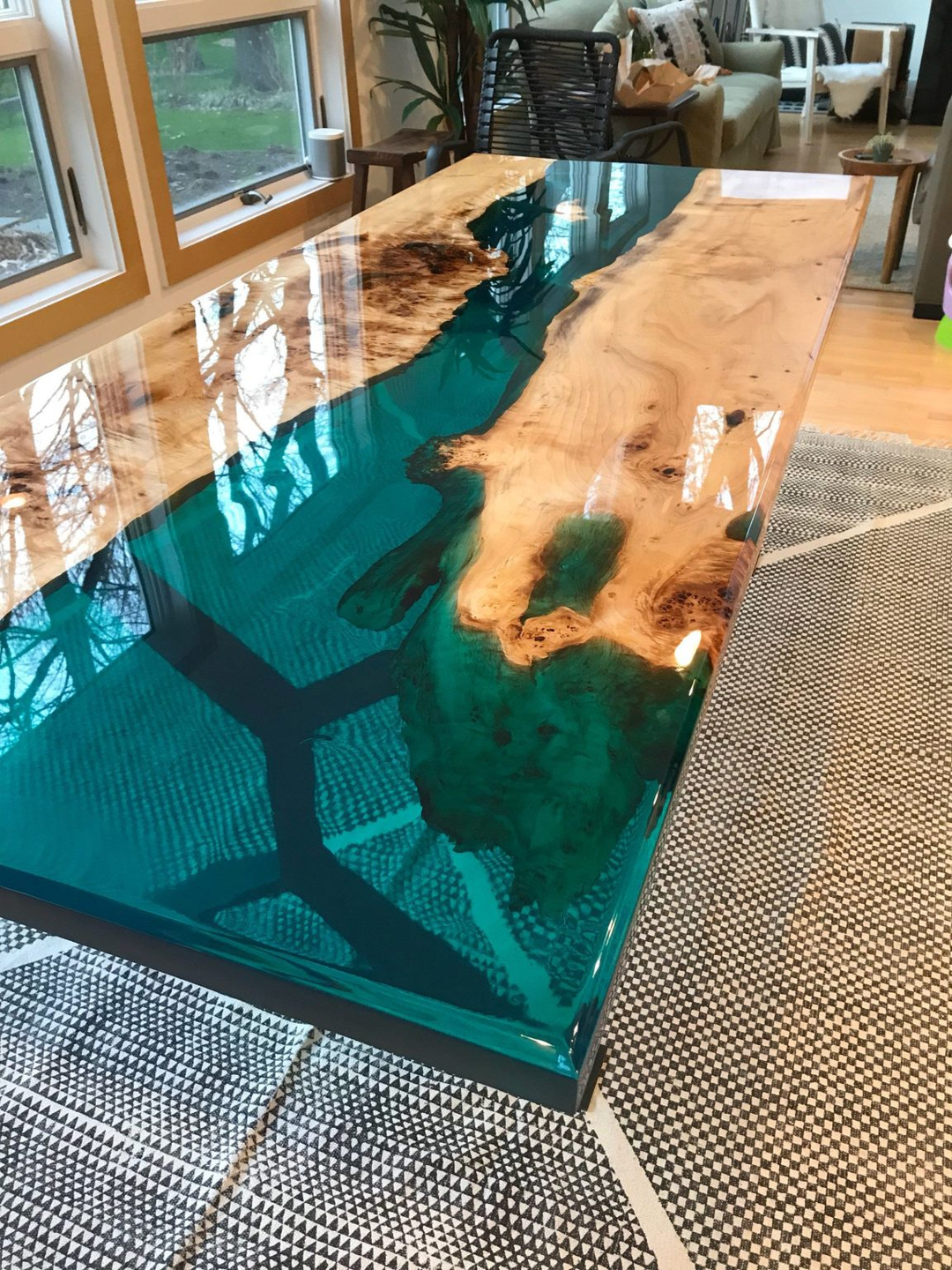 Custom Walnut Teal Clear Epoxy Table CRT-082 42"W*84"L