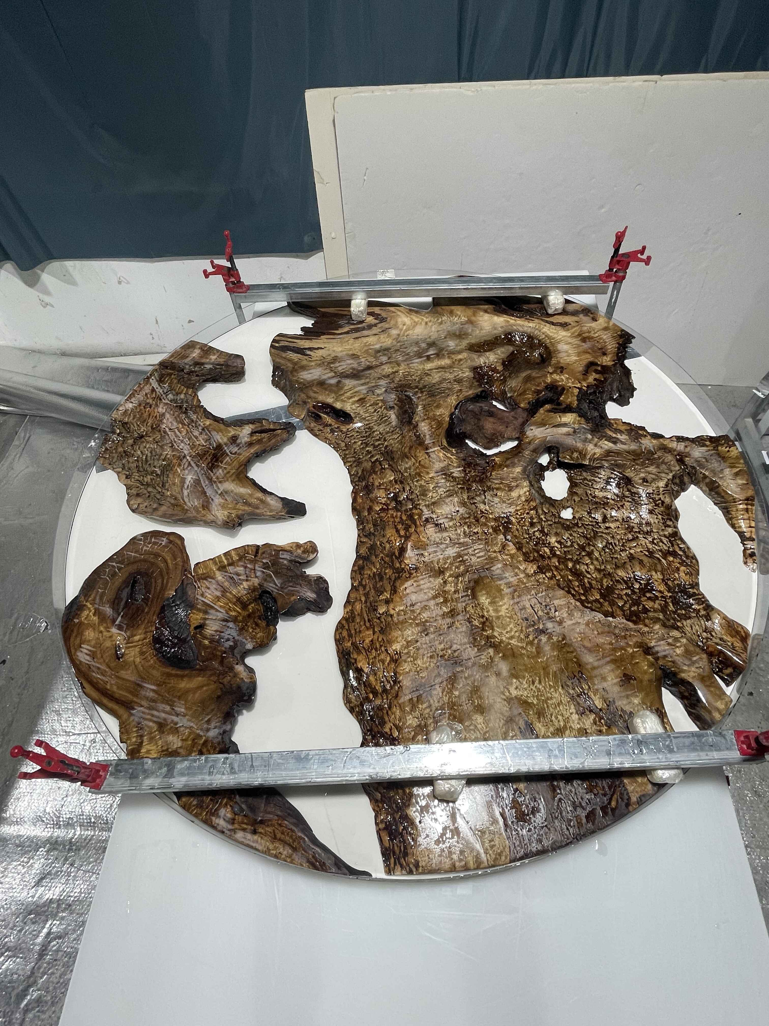 Camphor wood slabs cut and sanded, ready for resin pouring