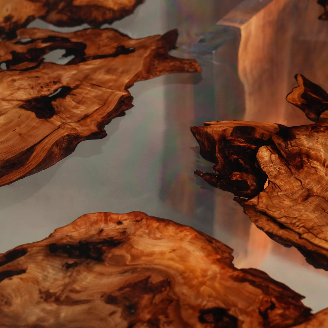 Full gloss Cunninghamia wood and clear epoxy tabletop by SeawaveTable