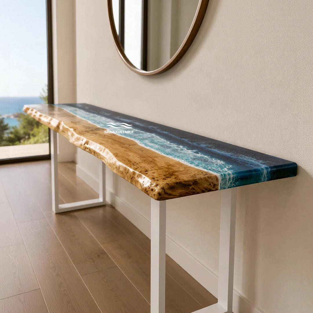 Coastal ocean resin console table CRT-344 handcrafted from Poplar wood
