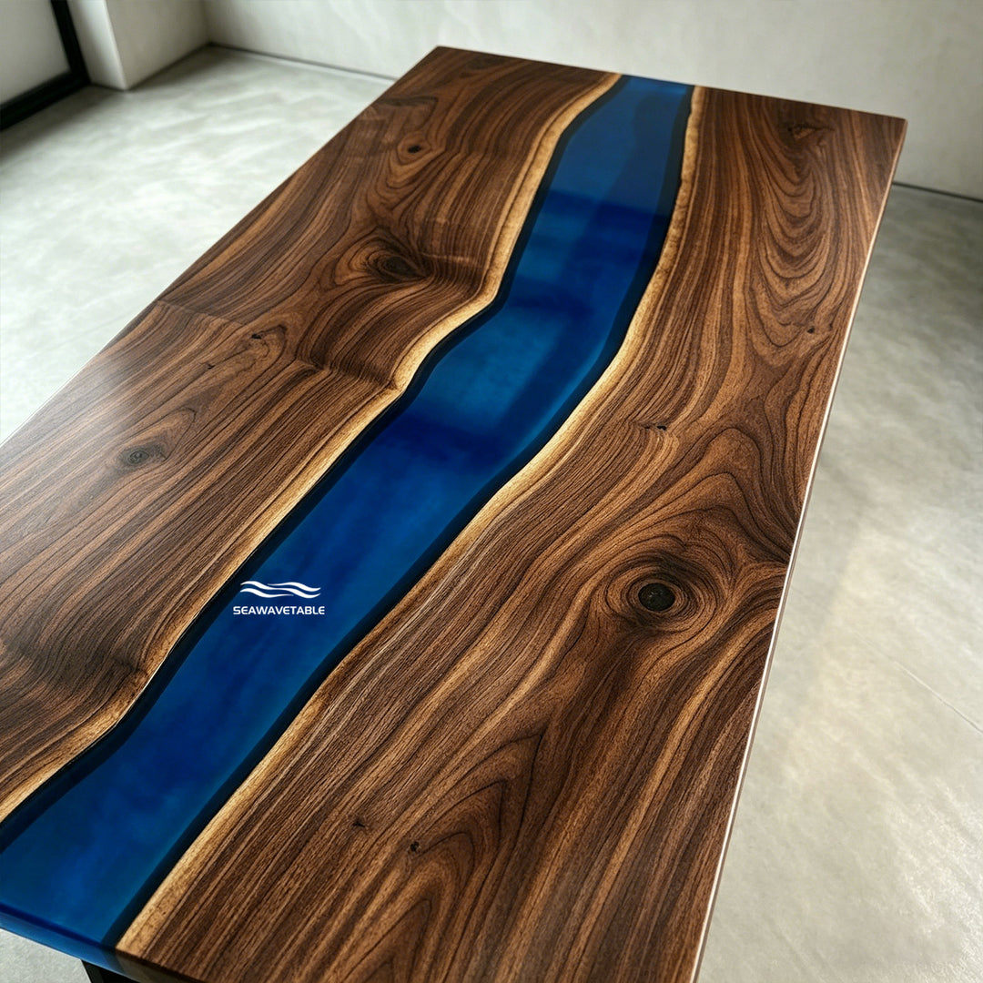 Contemporary Black Walnut resin dining table CRT-337 in minimalist modern interior