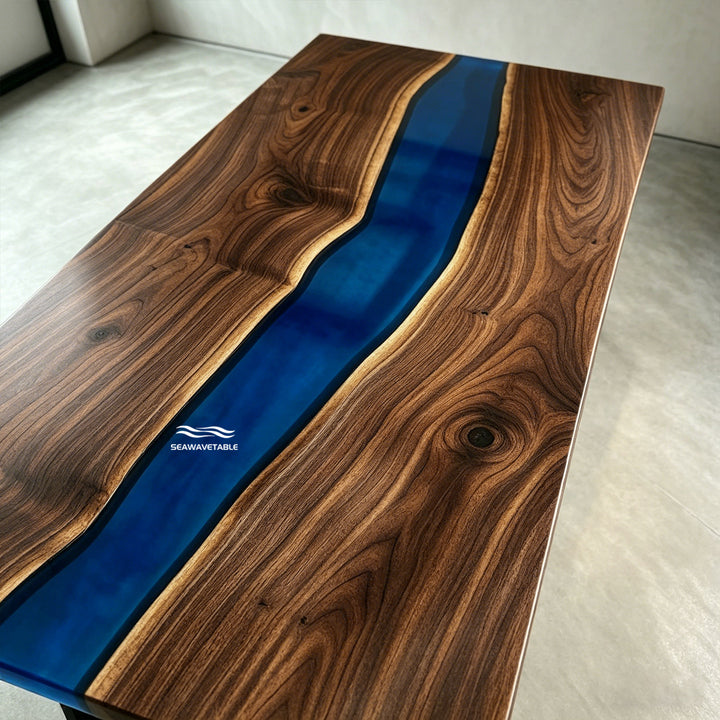 Contemporary Black Walnut resin dining table CRT-337 in minimalist modern interior