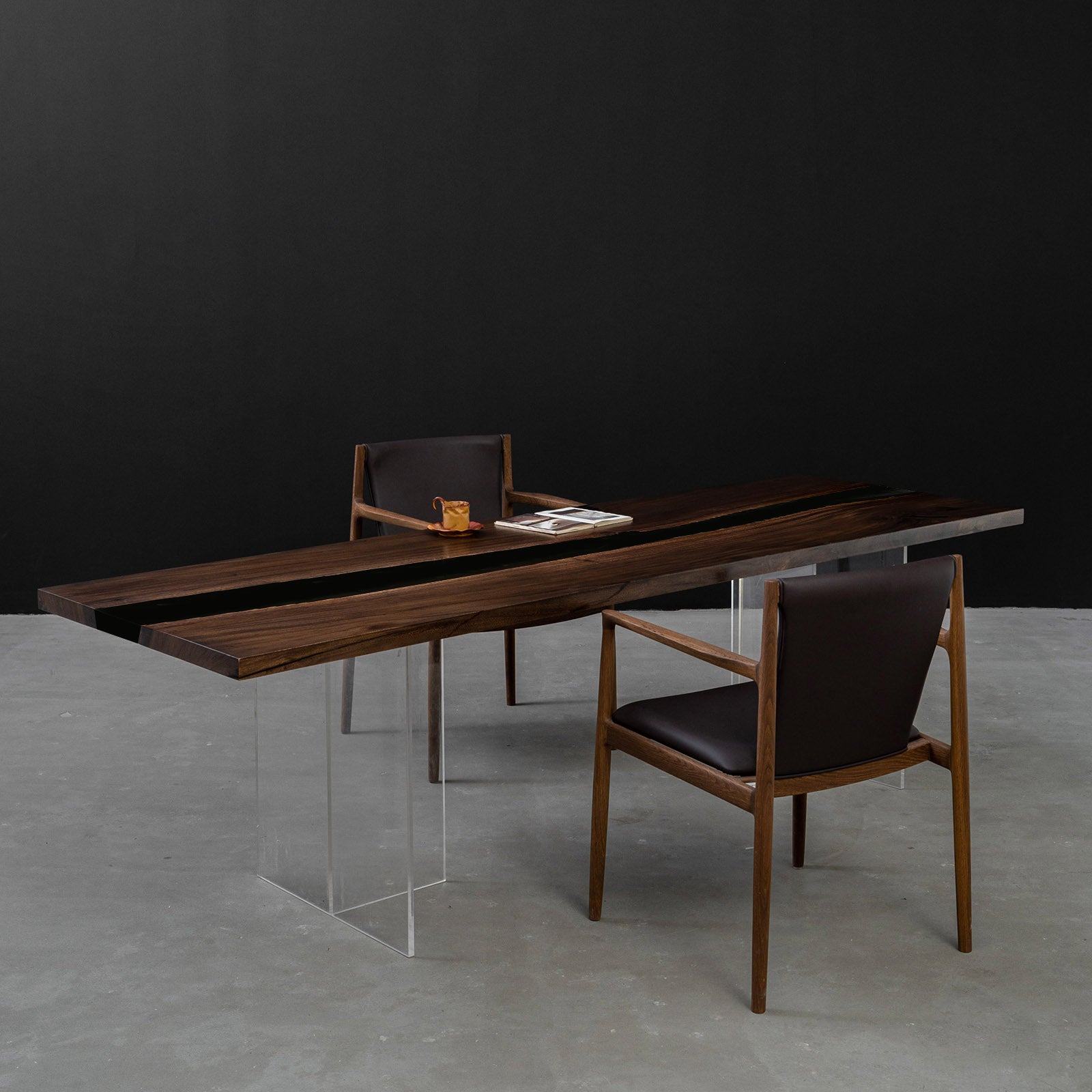 Executive Walnut & Matte Black Epoxy with Power-Integrated