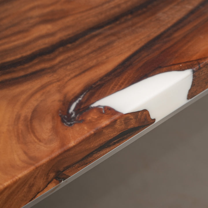 Angle view of CRT-245 solid walnut white epoxy table