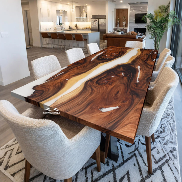 Matte finish surface of CRT-245 walnut white epoxy table