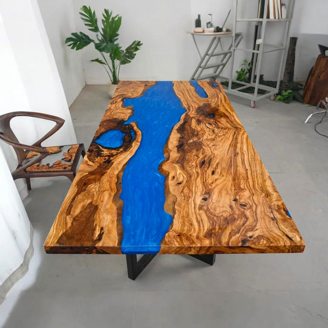 Matte wood surface paired with glossy resin finish on CRT-246 table