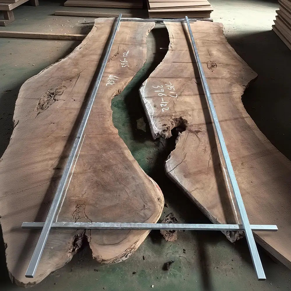 Selecting solid walnut wood slabs for the CRT-295 custom river table
