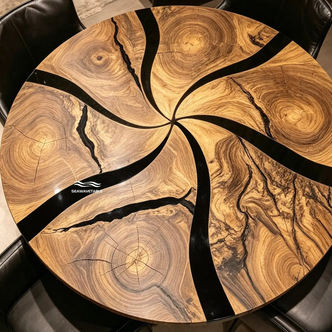 Size reference of round epoxy dining table CRT-333 seating arrangement