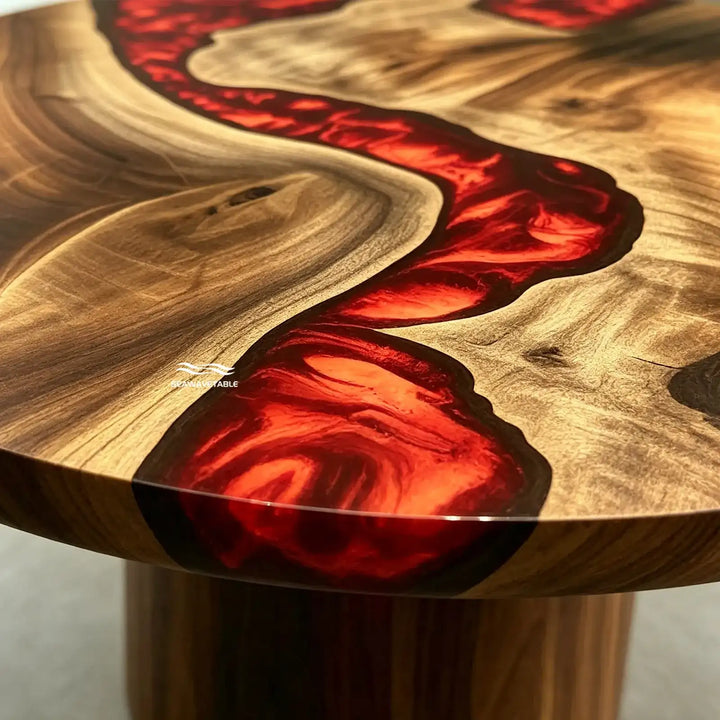 Luxury round black walnut lava epoxy resin table CRT-334 in designer space
