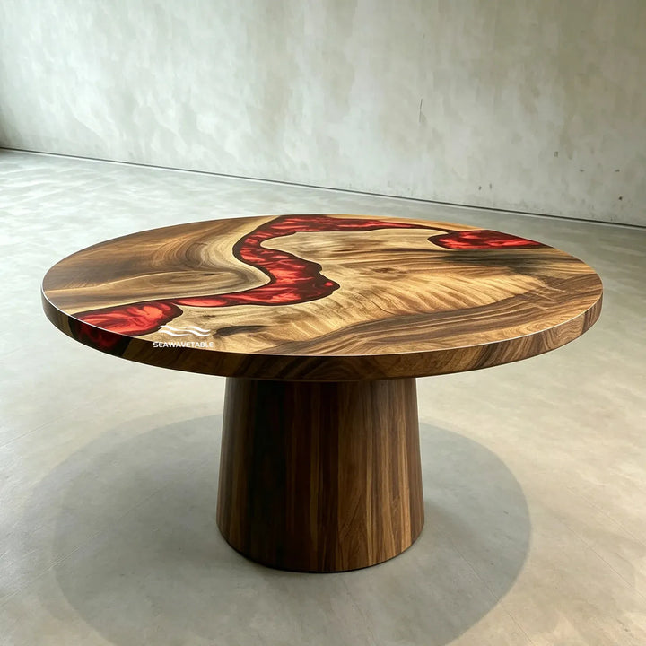 Round epoxy dining table CRT-334 seating capacity and size reference