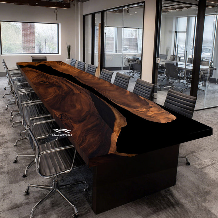 Power module detail on CRT-241 black walnut black resin meeting table