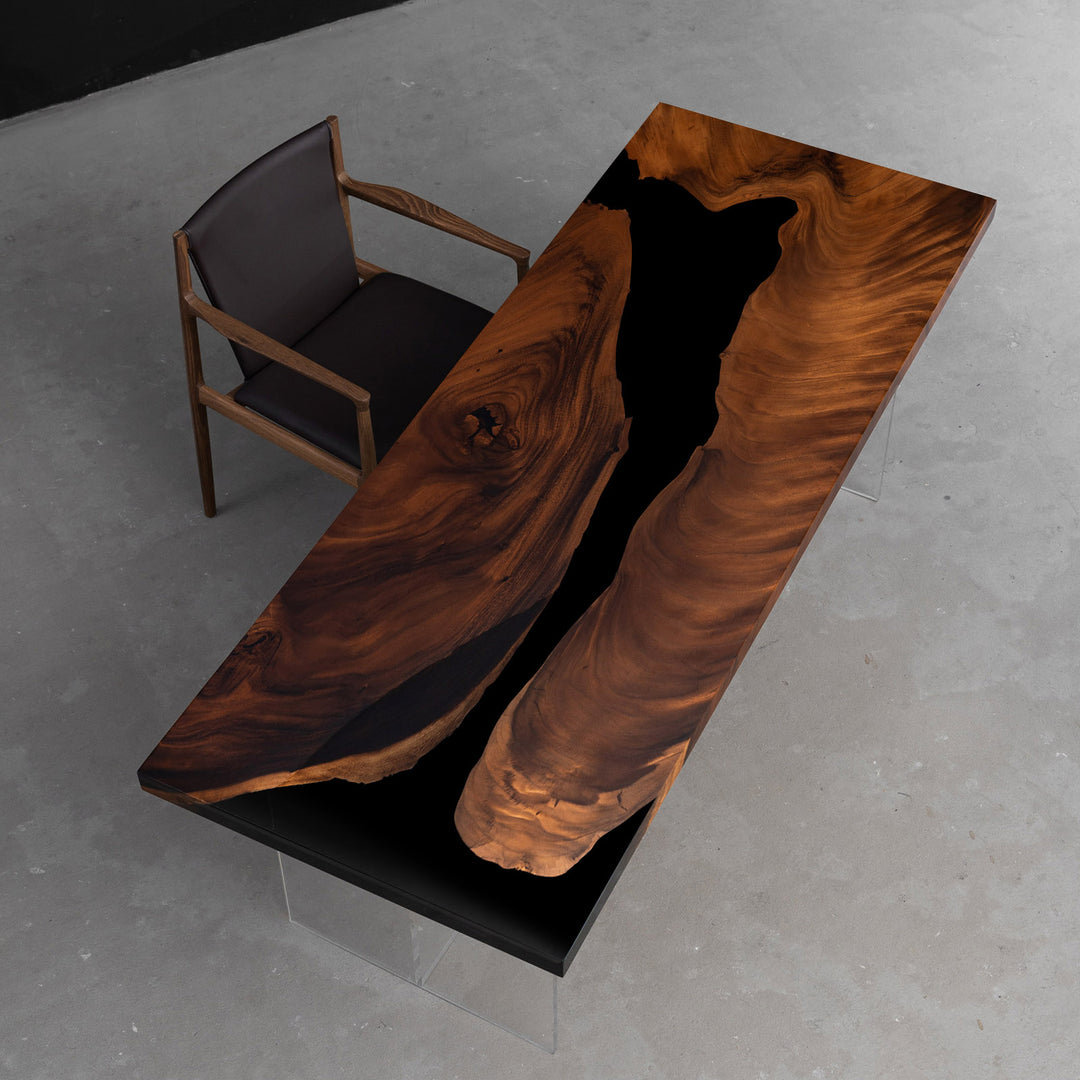 Resin pattern close-up of CRT-241 black walnut black resin boardroom table
