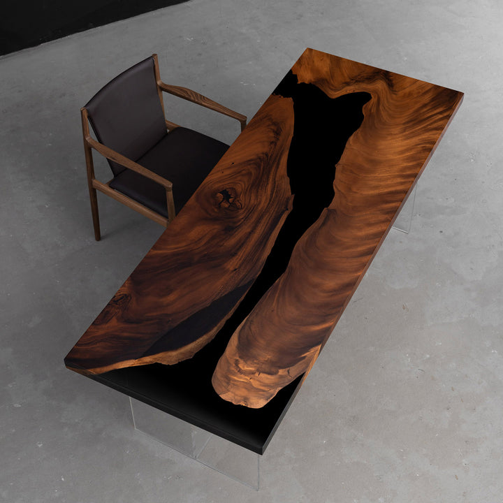 Resin pattern close-up of CRT-241 black walnut black resin boardroom table