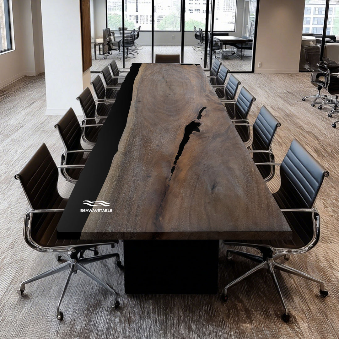 Black and white epoxy walnut conference table CRT-243.