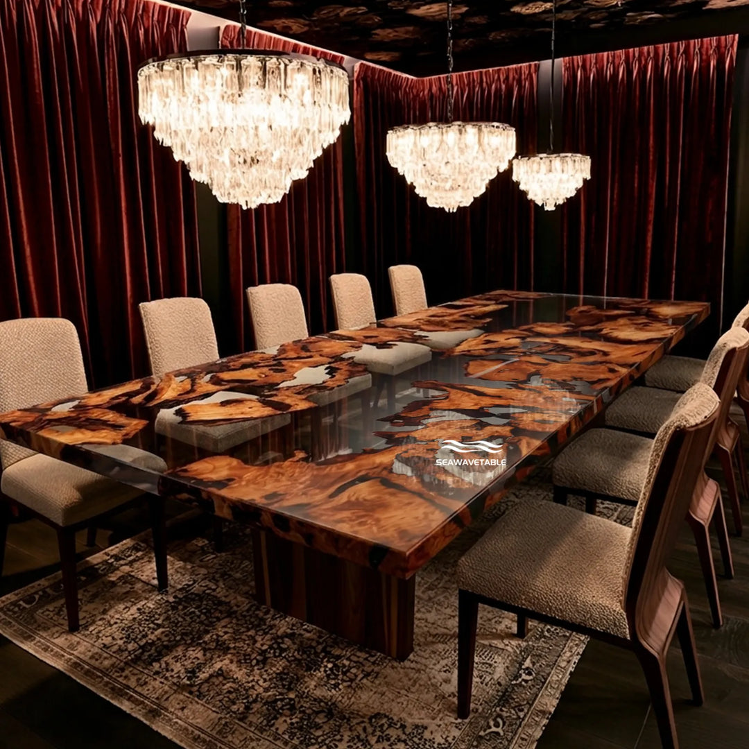 Cunninghamia clear epoxy river dining table by SeawaveTable