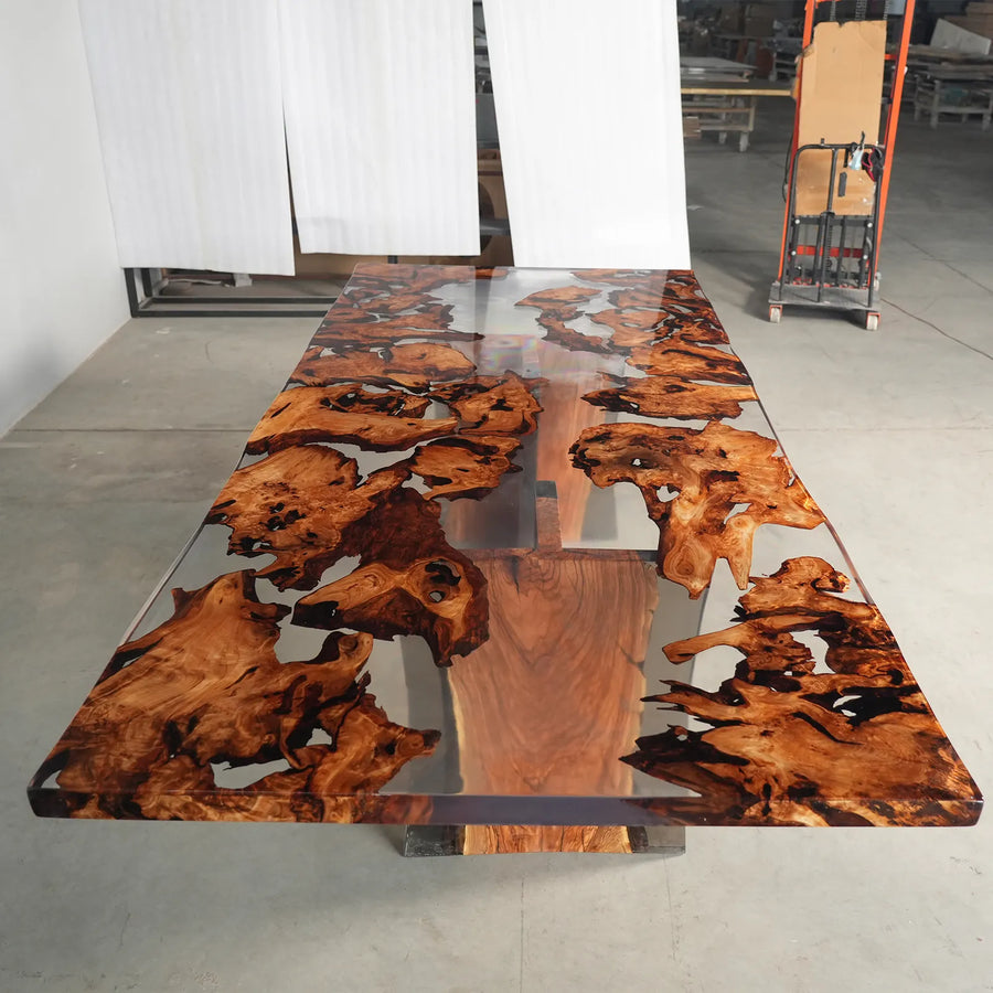Cunninghamia wood surrounded by transparent clear epoxy by SeawaveTable