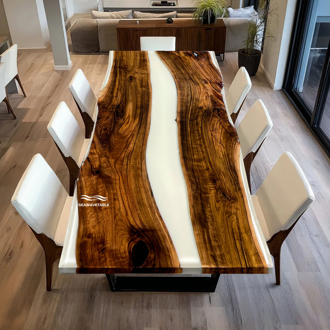 Dining table with a unique design in a modern living room setting