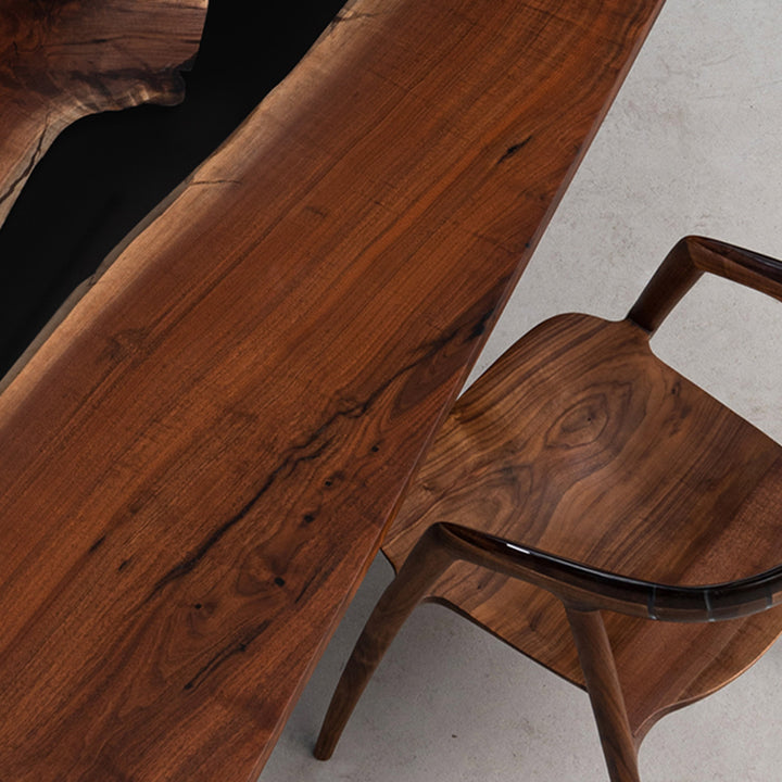 Customizable black walnut epoxy boardroom table with matte and gloss surface options