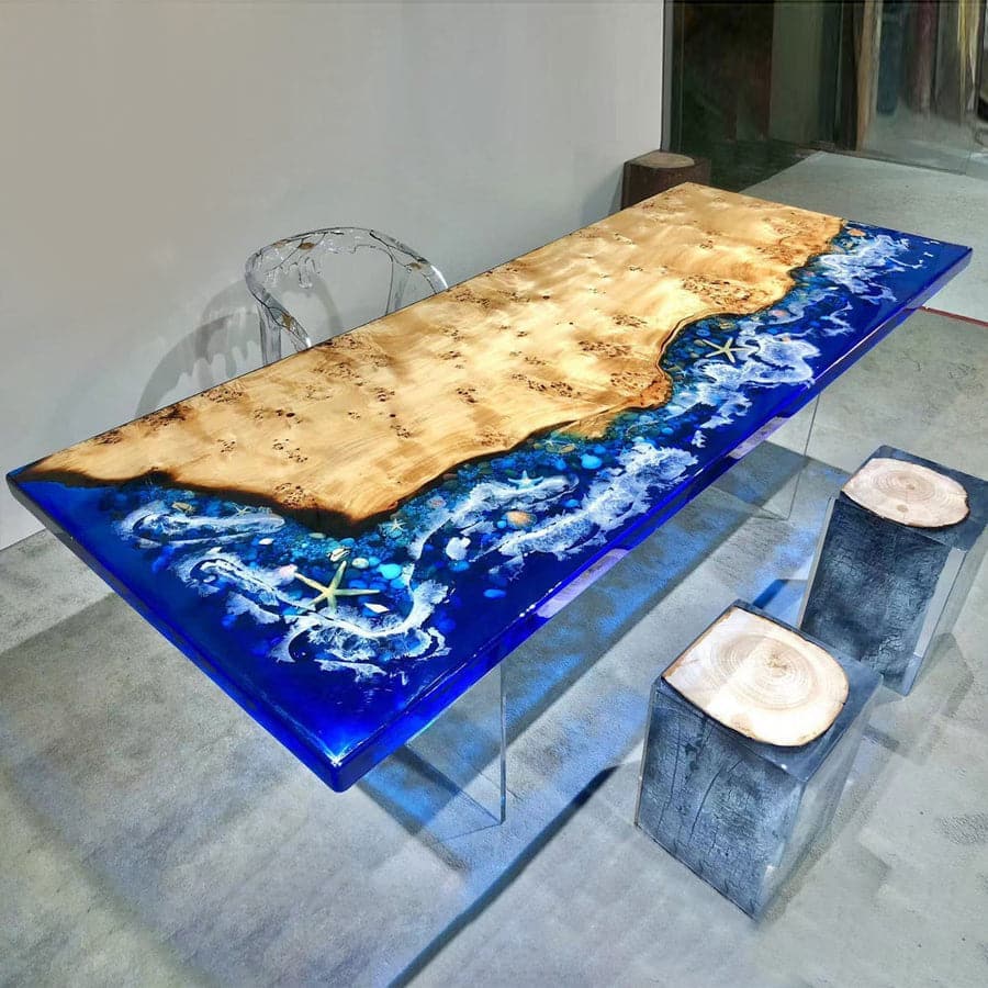 Custom Walnut Epoxy Resin River Dining Table CRT-081