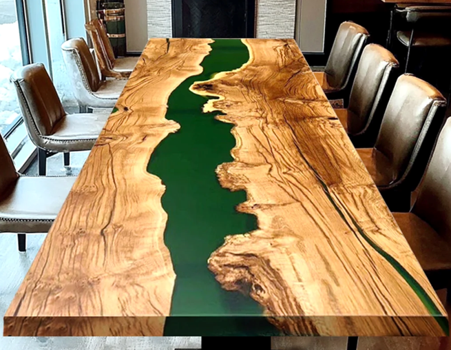 Custom CRT-247 90" × 42" Olive Wood Resin Dining Table