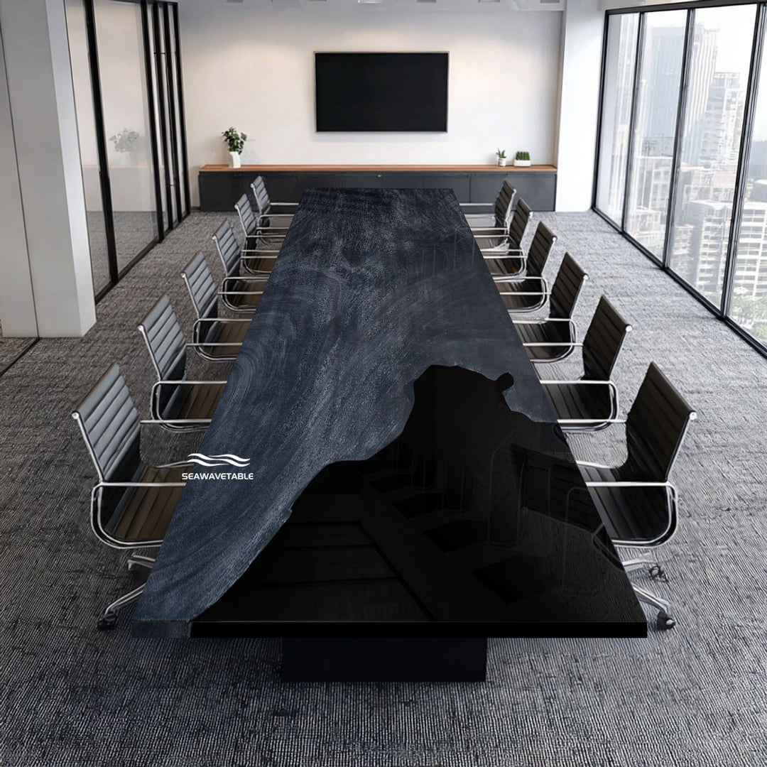 High-end walnut and epoxy tabletop with smooth finish.