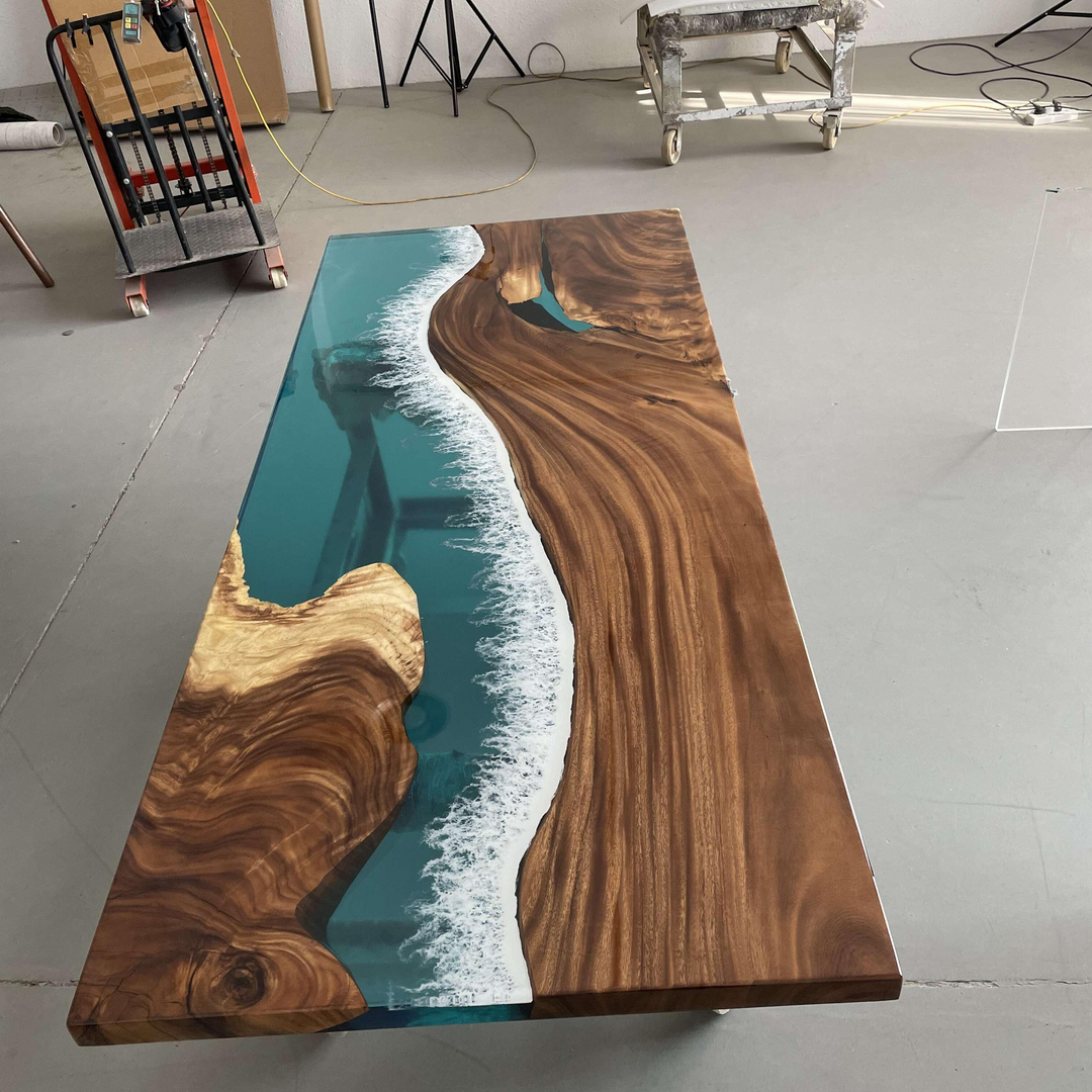 Custom Golden Camphor Kitchen Epoxy Resin River Table CRT-082