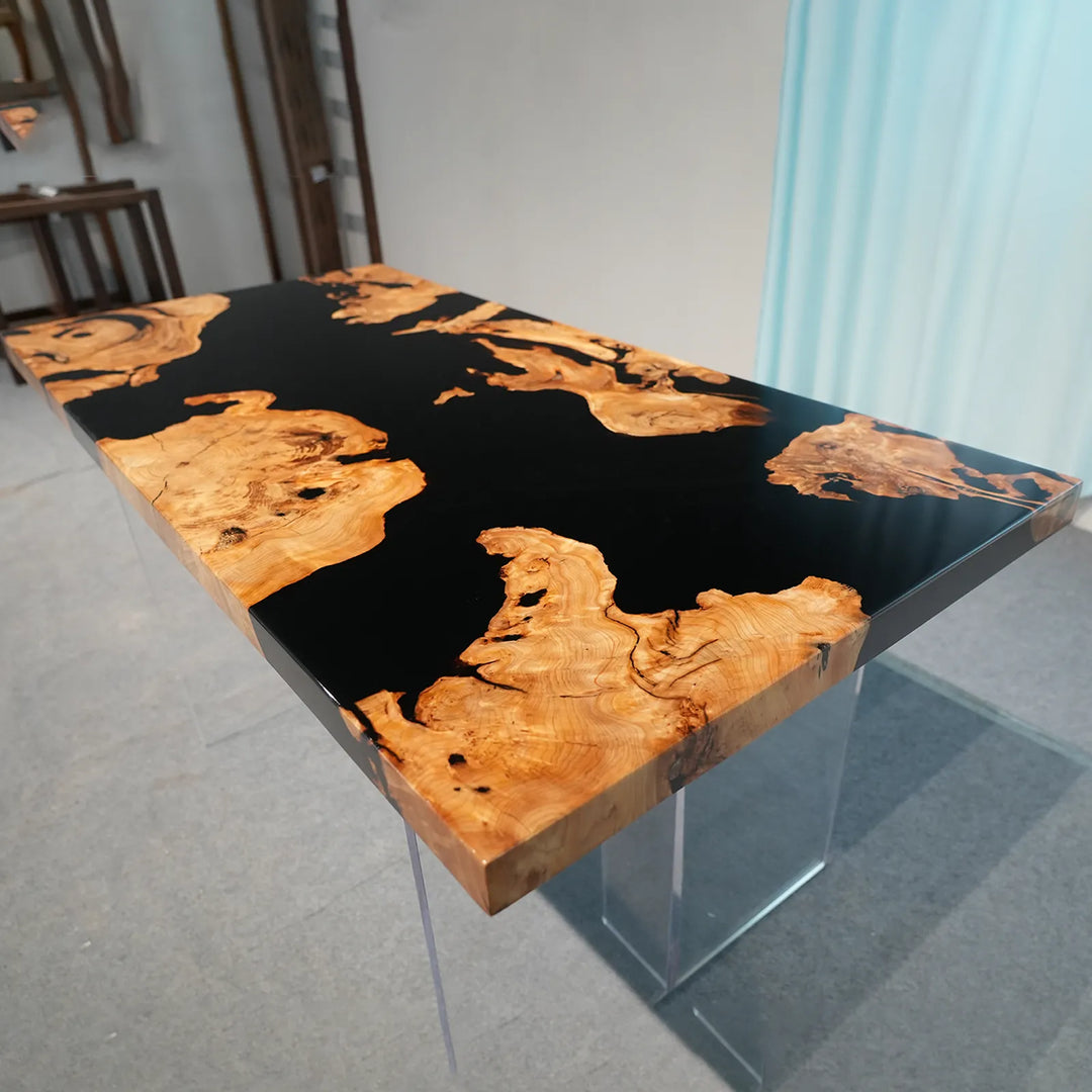 Full-gloss Cunninghamia and black epoxy tabletop by SeawaveTable