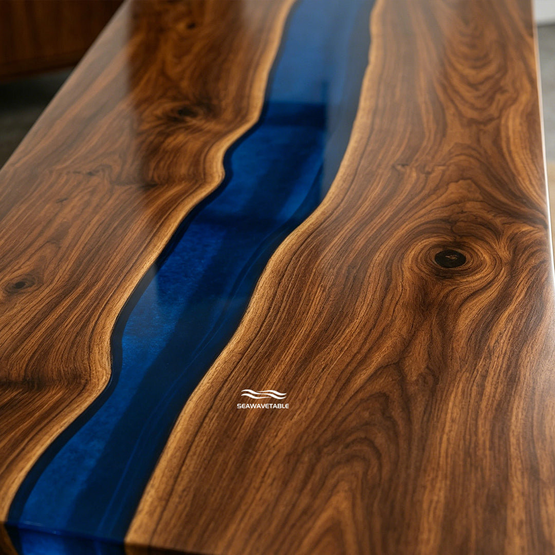 Gallery-inspired Black Walnut blue river dining table CRT-337 with architectural simplicity