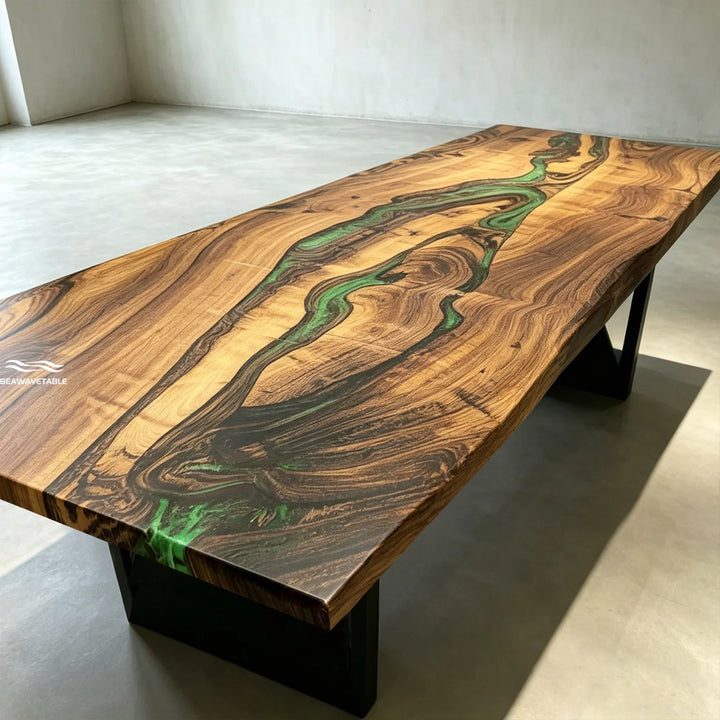 Gallery-inspired Black Walnut live edge dining table CRT-336 with artisan craftsmanship