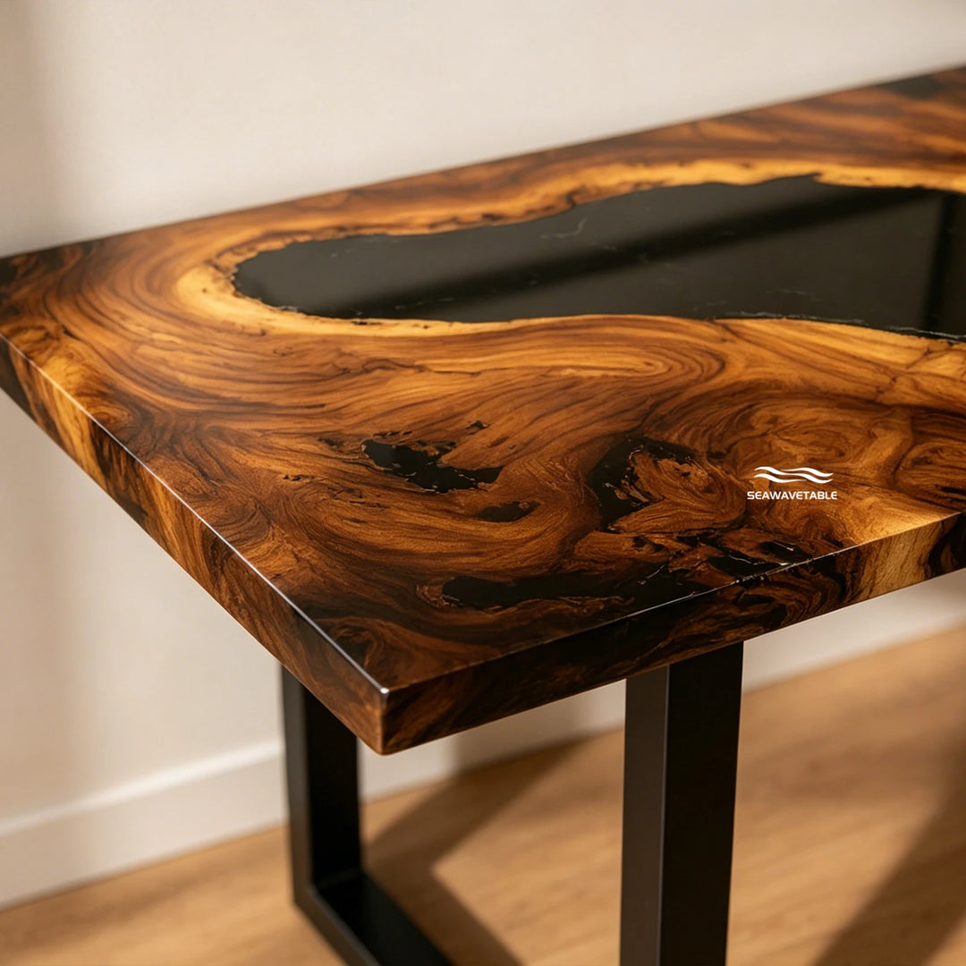Gallery-inspired Walnut entryway console CRT-345 with sculptural resin detailing