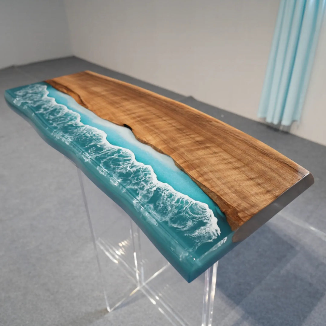 Full-gloss Black Walnut and ocean wave epoxy tabletop by SeawaveTable