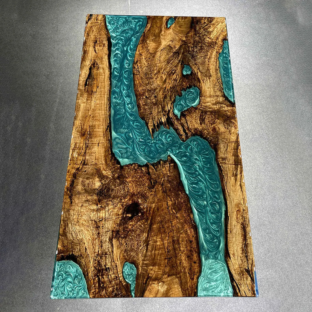 Top view of Golden Camphor and blue epoxy dining table
