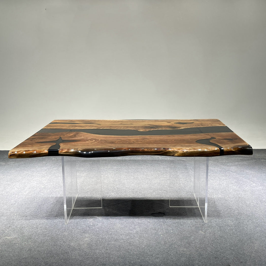 Custom handcrafted epoxy resin tabletop with natural walnut wood