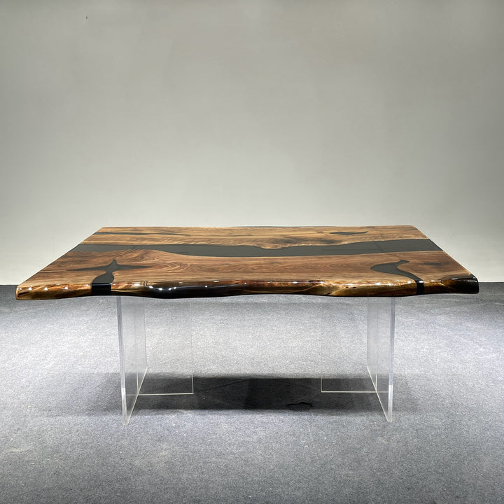 Custom handcrafted epoxy resin tabletop with natural walnut wood