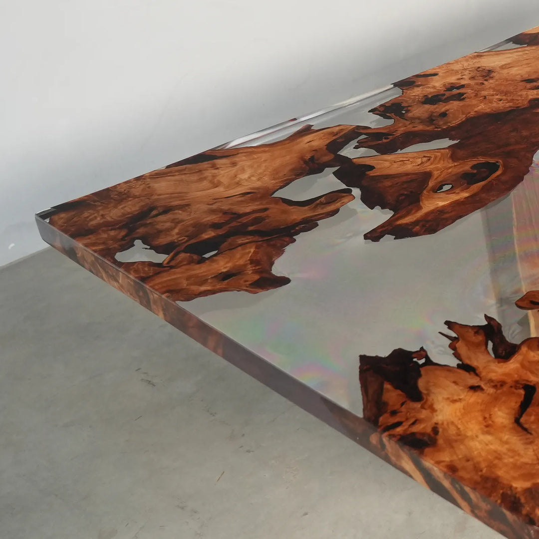 In-stock 108 inch Cunninghamia clear epoxy table by SeawaveTable