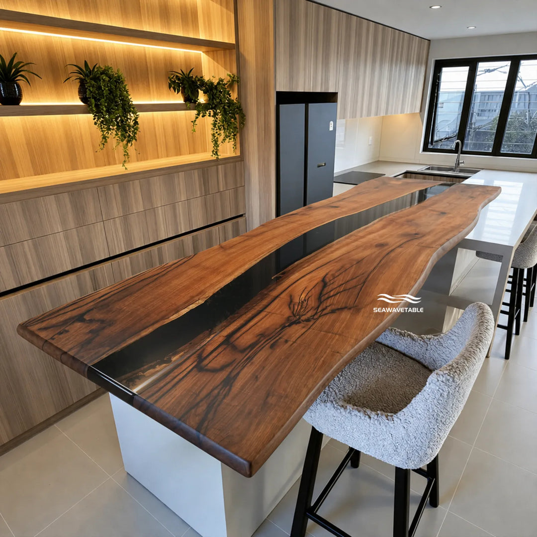 In stock 12 ft Black Walnut and solid black epoxy conference table