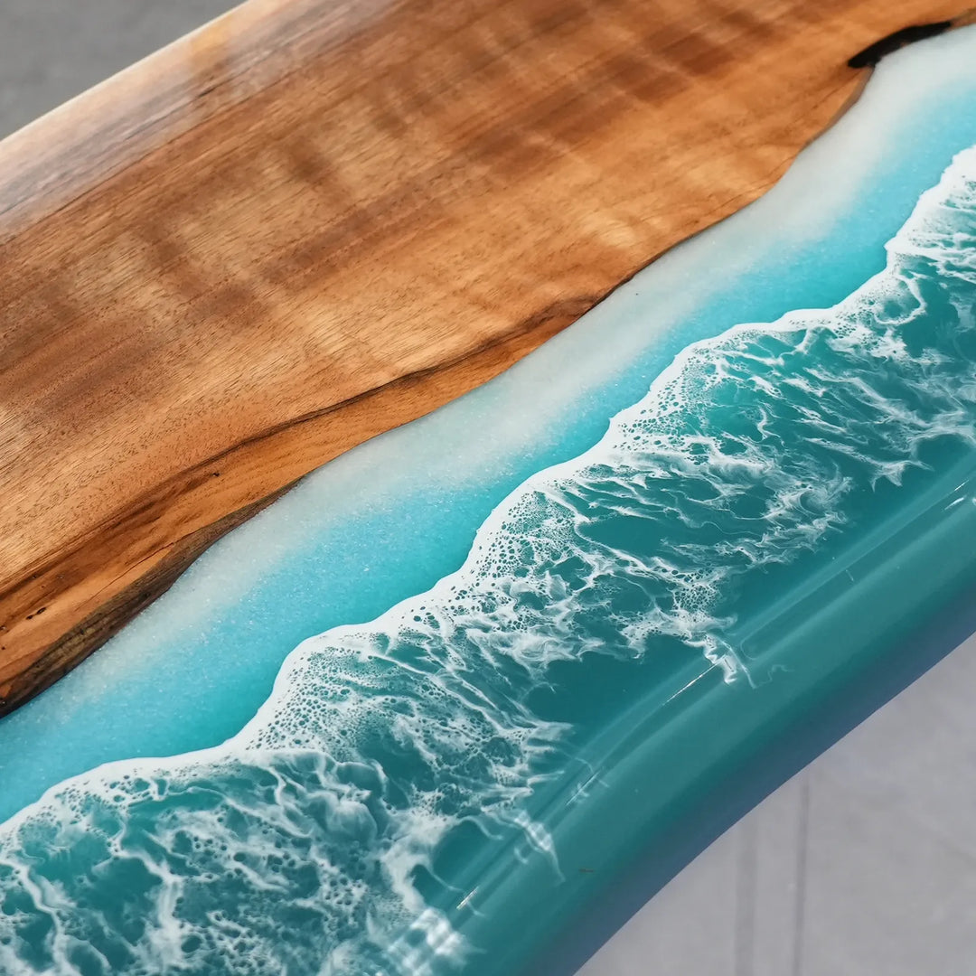 In-stock 40-inch Black Walnut ocean wave epoxy console table by SeawaveTable