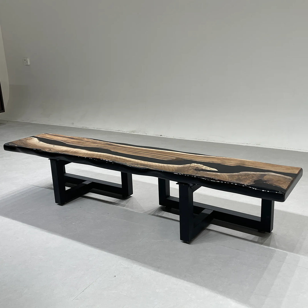 In-stock 70 inch Black Walnut epoxy console table by SeawaveTable