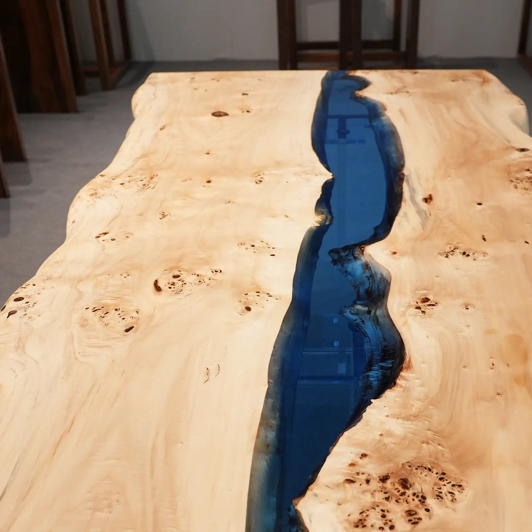 In-stock 72-inch Poplar and Deep Blue epoxy dining table by SeawaveTable