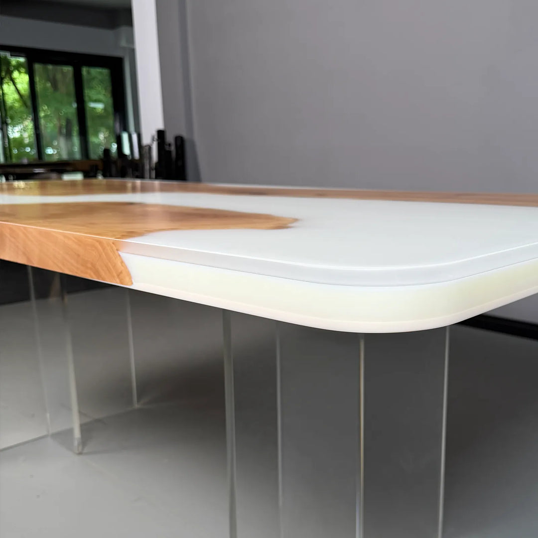 In-stock 84 inch Ash Wood Lunar Silk epoxy dining table by SeawaveTable
